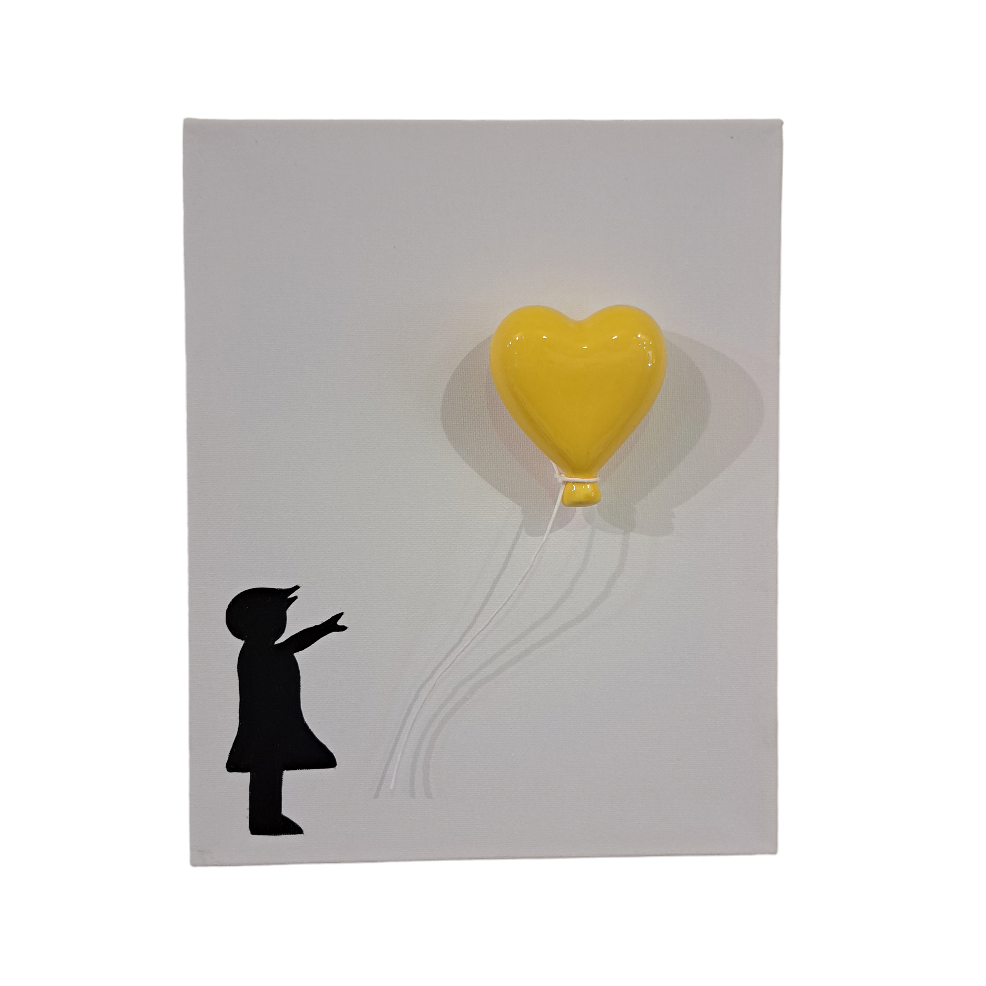 Quadro Banksy dipinto a mano su tela 24x30 con cuore in ceramica a rilievo