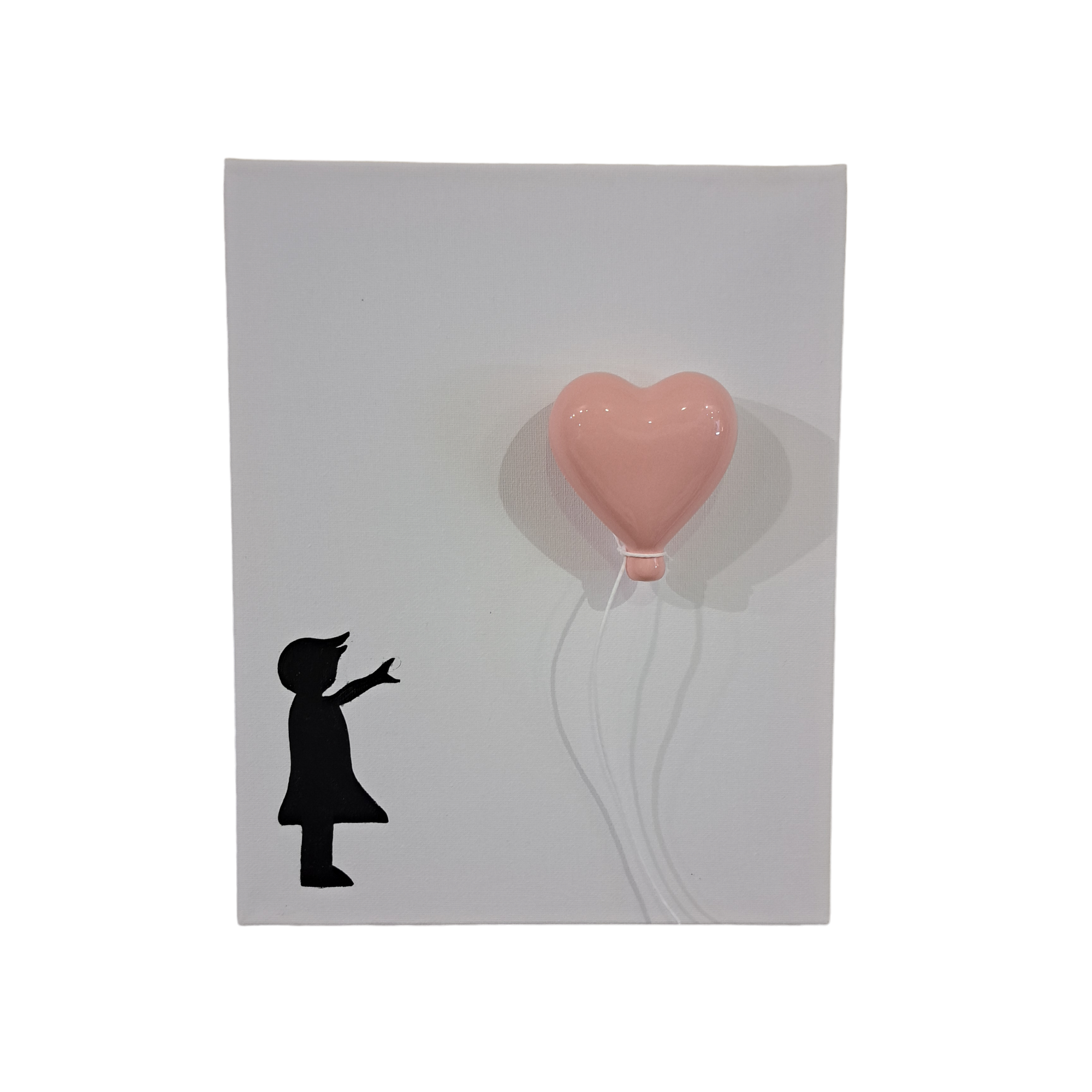 Quadro Banksy dipinto a mano su tela 24x30 con cuore in ceramica a rilievo